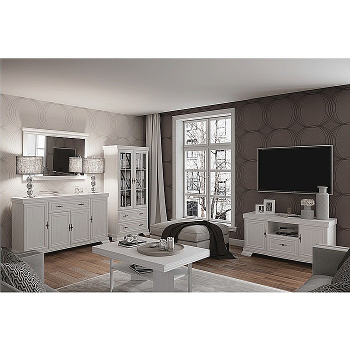 Masuta cafea cu raft depozitare VML2, PAL, insertii MDF, 125x65x53 cm, Alb Antichizat [5]