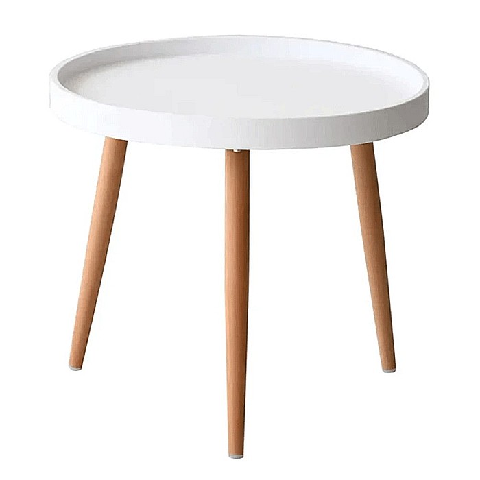 Masuta cafea rotunda, AB360, cadru lemn, blat polipropilena, 49.5x44.5 cm, alb [2]