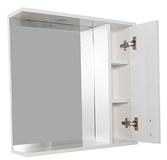 Oglinda baie cu dulap GN0001, dreptunghiulara, PAL Lucios, iluminare led, 3 rafturi, 70 cm, alb [2]