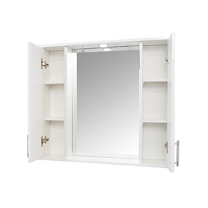Oglinda baie cu dulap GN0201, dreptunghiulara, PAL Lucios, iluminare led, 4 rafturi, 80 cm, alb [2]