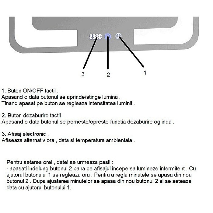 Oglinda baie GNMD21 cu iluminare LED, functie dezaburire, ceas si termometru, 60 cm, suspendata, alb [6]