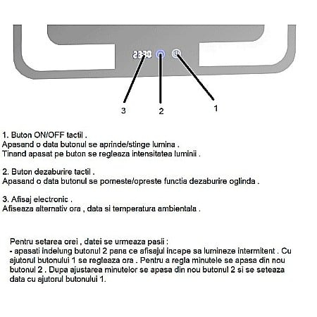 Oglinda baie GNMD21 cu iluminare LED, functie dezaburire, ceas si termometru, 80 cm, suspendata, alb [5]