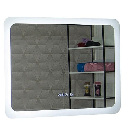 Oglinda baie GNMD21 cu iluminare LED, functie dezaburire, ceas si termometru, 80 cm, suspendata, alb [3]