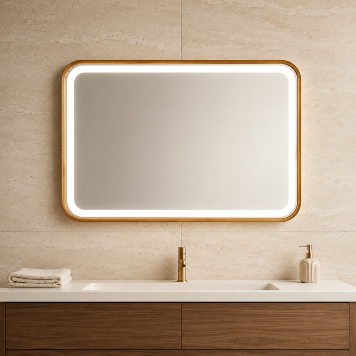 Oglinda baie GNMD41 cu iluminare LED, dezaburire, 80 cm, suspendata, auriu [2]