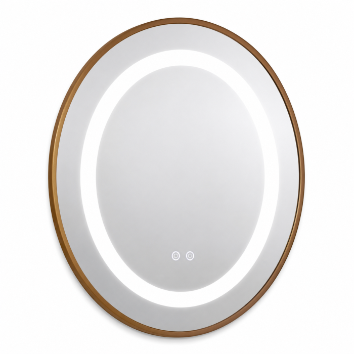 Oglinda baie rotunda GNMD41 cu iluminare LED, dezaburire, 60 cm, suspendata, auriu [2]