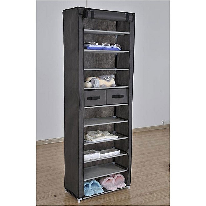 Pantofar textil GN Zipper, 10 rafturi, cu 2 fermoare, 2 cutii depozitare, capacitate 30 perechi, gri [5]