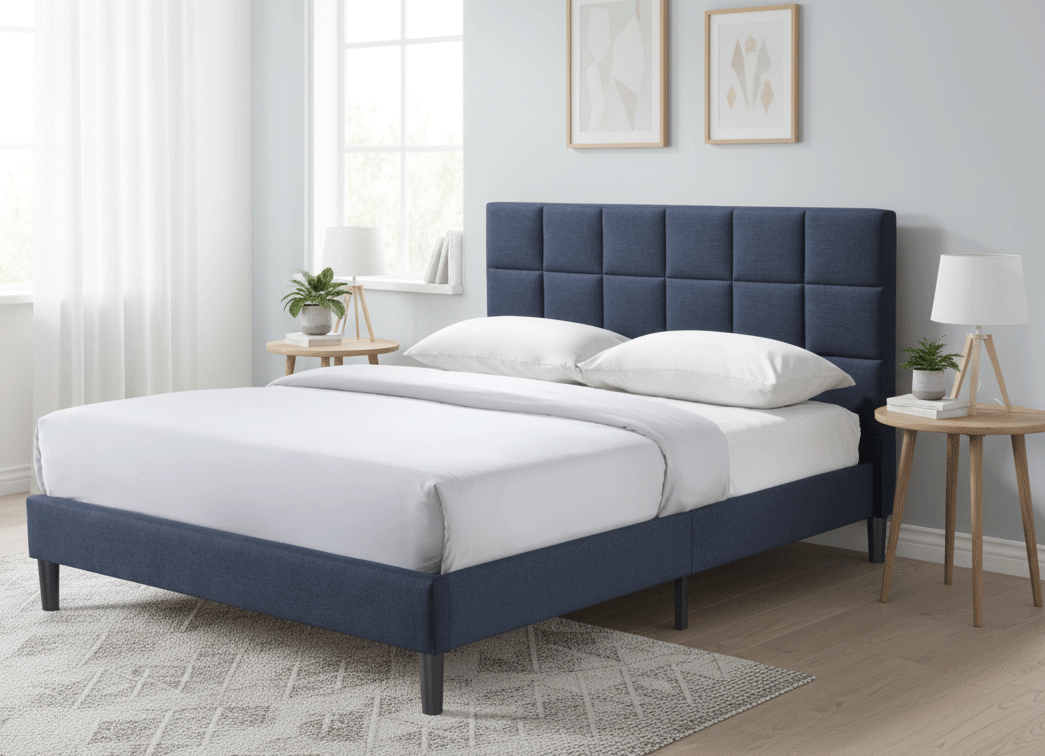 Pat dublu Galaxy, elemente lemn masiv, tapitat cu stofa, cu somiera,160x200 cm, albastru [2]