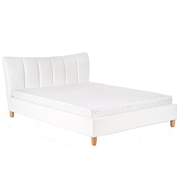 Pat dublu HM Sandy, tapitat cu piele ecologica, somiera inclusa, structura lemn masiv, 160x200 alb [3]