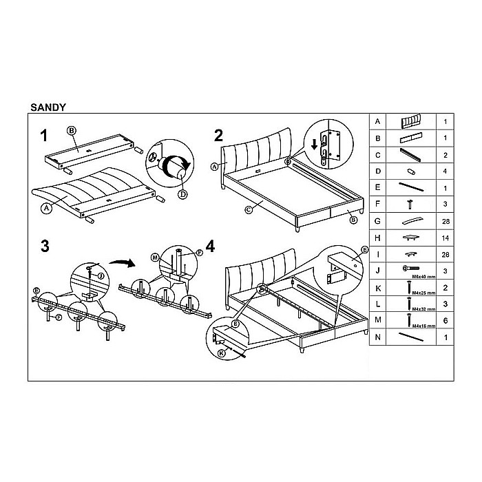 Pat dublu HM Sandy, tapitat cu piele ecologica, somiera inclusa, structura lemn masiv, 160x200 alb [2]