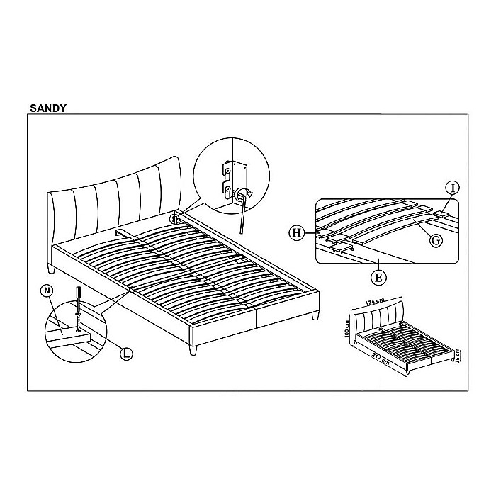 Pat dublu HM Sandy, tapitat cu piele ecologica, somiera inclusa, structura lemn masiv, 160x200 alb [4]