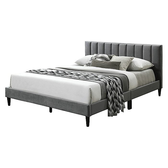 Pat dublu KL Amalia, tapitat cu catifea, somiera inclusa, structura lemn masiv, 160x200 cm, gri [2]