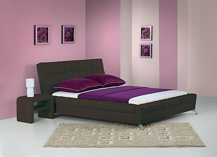 Pat HM Bonita, dublu, tapitat cu piele ecologica, lemn masiv, cu somiera, 160x200, maro [1]