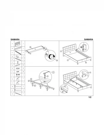 Pat HM Samara 2, matrimonial, cu somiera, cadru lemn masiv, tapiterie stofa, 160x200, gri [4]