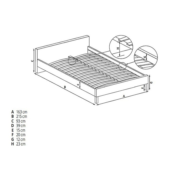 Pat HM Samara, matrimonial, tapitat cu piele ecologica, lemn masiv, 160x200, negru [7]