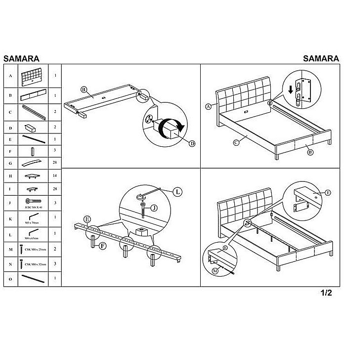 Pat HM Samara, matrimonial, tapitat cu piele ecologica, lemn masiv, 160x200, negru [5]