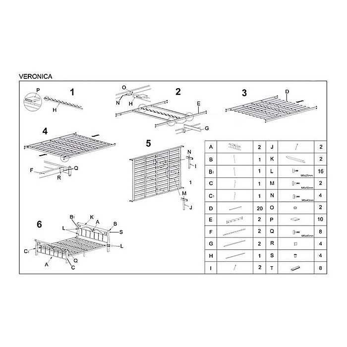 Pat HM Veronica, cadru metalic, lemn masiv, cu tablie cap/picioare, cu somiera, 160x200, negru/cires [3]