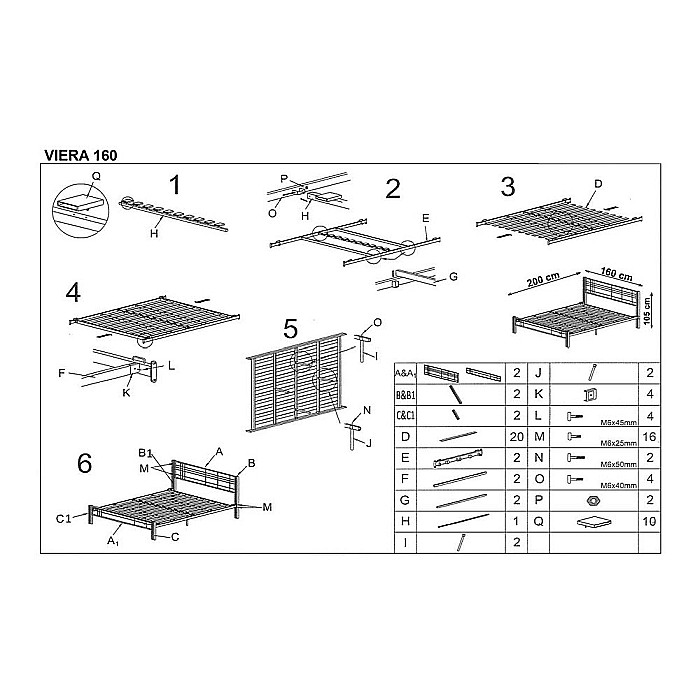 Pat HM Viera, cadru metalic, lemn masiv, cu tablie cap/picioare, cu somiera, 160x200cm, negru/cires [2]