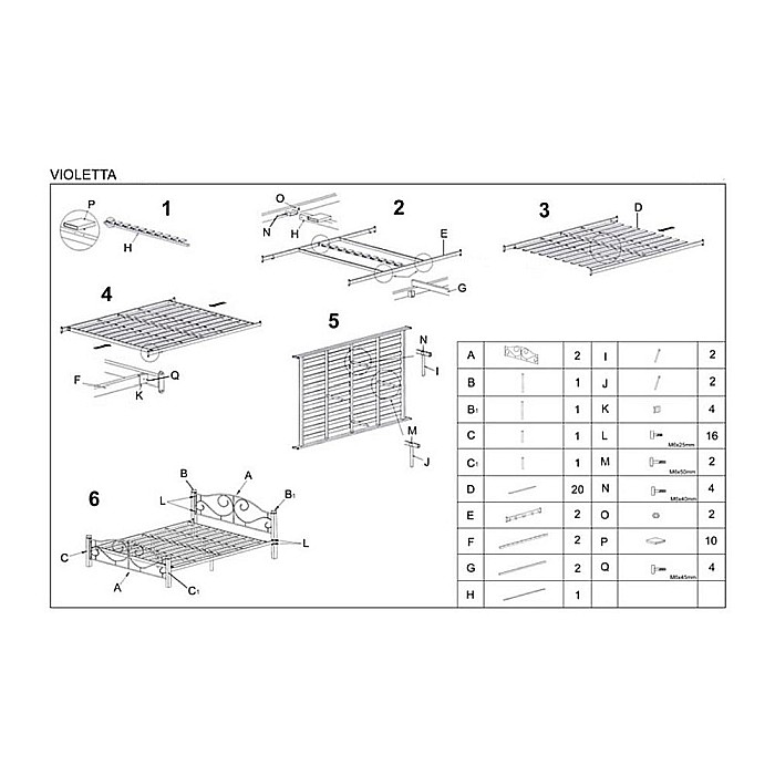 Pat HM Violetta, matrimonial, cadru metalic, lemn masiv, cu tablie cap/picioare, cu somiera, 160x200 negru/cires [2]
