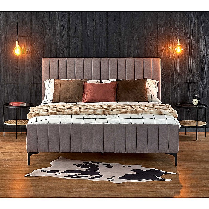Pat matrimonial HM Francesca, tapiterie textil, somiera inclusa, cadru metalic/lemn masiv, 160 x200, gri [1]