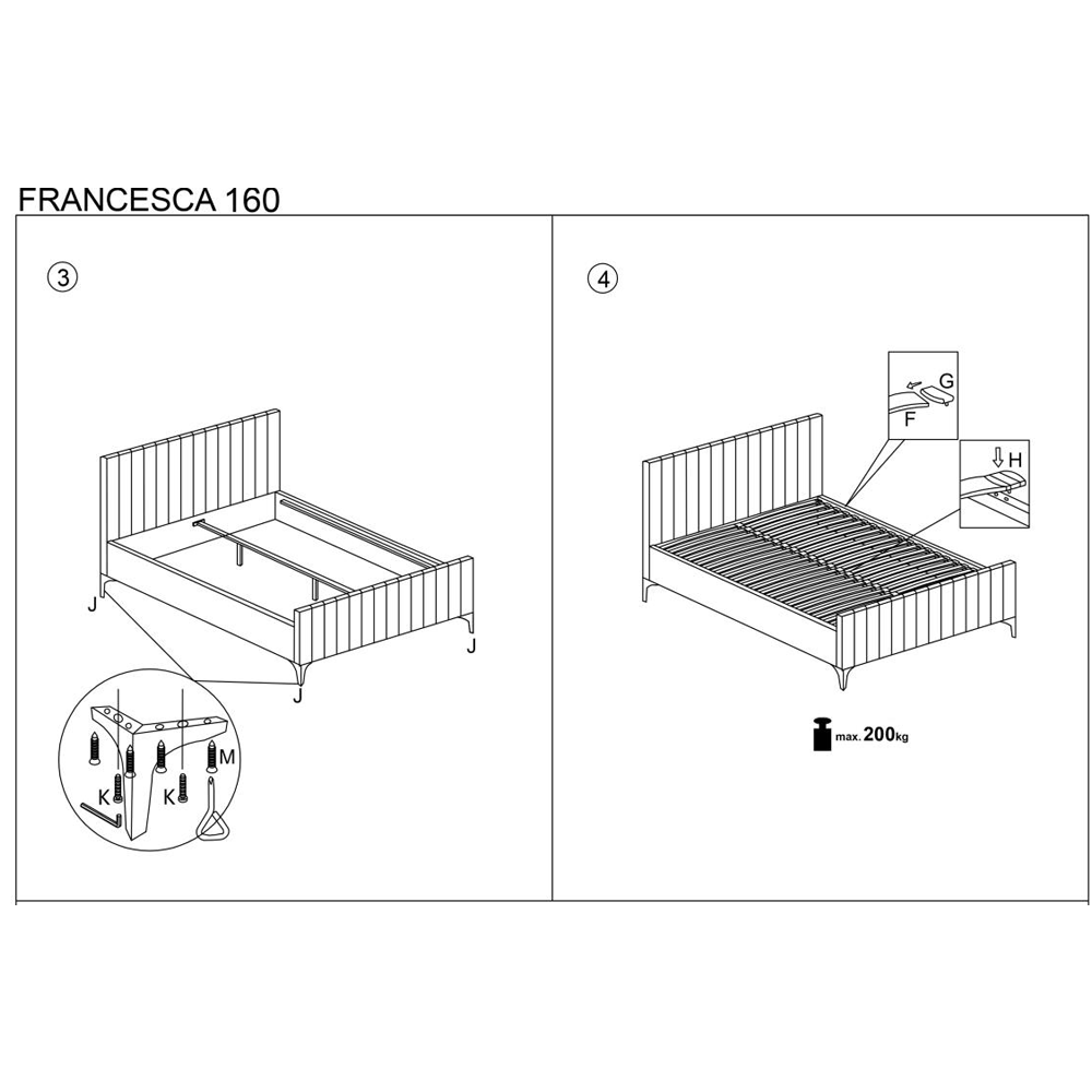 Pat matrimonial HM Francesca, tapiterie textil, somiera inclusa, cadru metalic/lemn masiv, 160 x200, gri [11]
