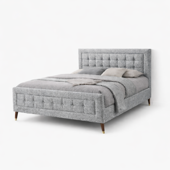 Pat matrimonial Melodie, elemente lemn masiv, tapitat cu stofa, cu somiera,140x200 cm, gri [3]