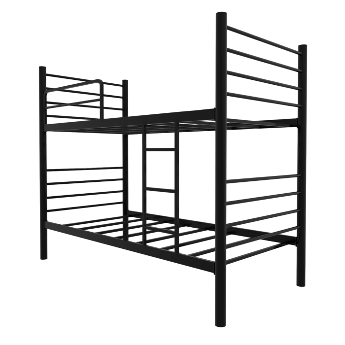 Pat metalic supraetajat, 2 persoane, bara protectie, cu scara, 90x200 cm, negru [3]