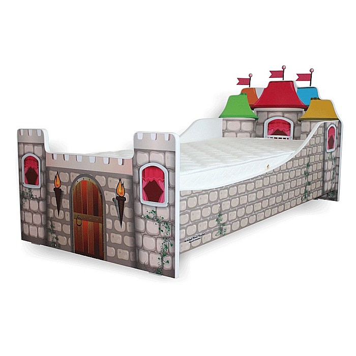 Pat pentru copii Castelul Printesei, Pal melaminat, margini rotunjite PVC, 2-12 ani, 164x88x74 cm, multicolor [1]