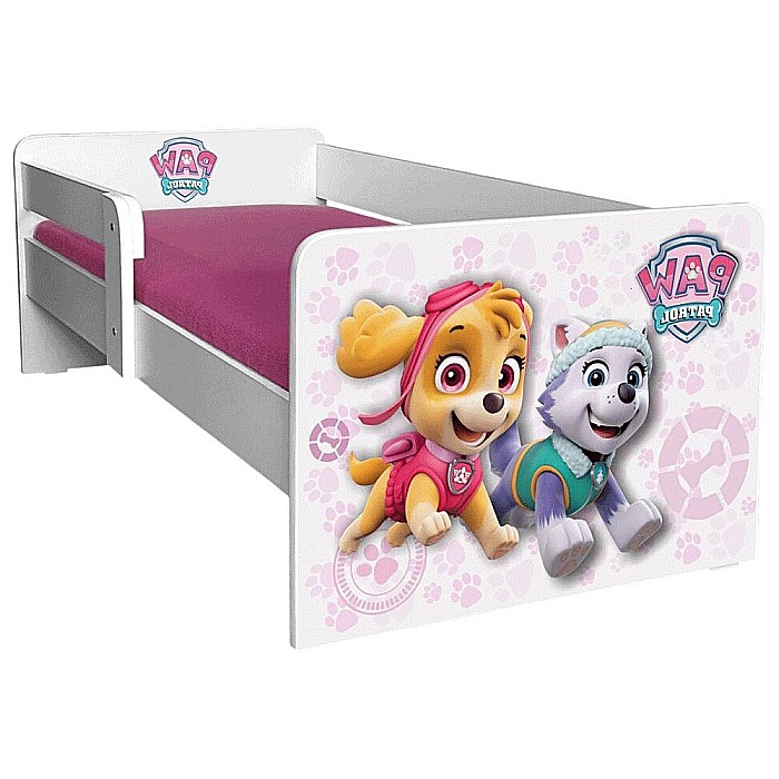 Pat pentru copii Dogs Pink, cu protectie laterala detasabila, Pal melaminat, margini rotunjite, 2-8 ani, 144x76x45 cm, alb/roz [3]