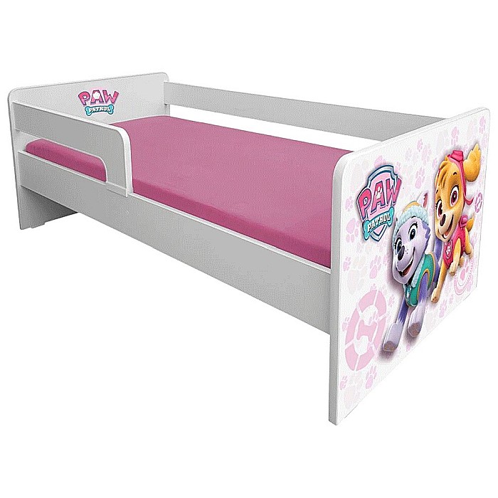 Pat pentru copii Dogs Pink, cu protectii laterale detasabile reversibile, Pal melaminat, margini rotunjite, 2-12 ani,164x86x55 cm, alb/roz [4]
