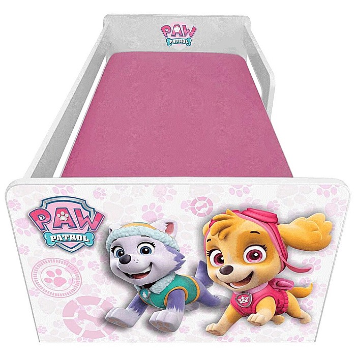 Pat pentru copii Dogs Pink cu sertar, protectii laterale detasabile reversibile, Pal melaminat, margini rotunjite, 2-8 ani, 144x76x45 cm, alb/roz [4]