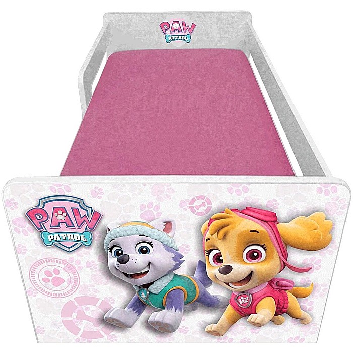 Pat pentru copii Dogs Pink cu sertar, protectii laterale detasabile reversibile, Pal melaminat, margini rotunjite, 2-12 ani, 164x86x55 cm, alb/roz [2]