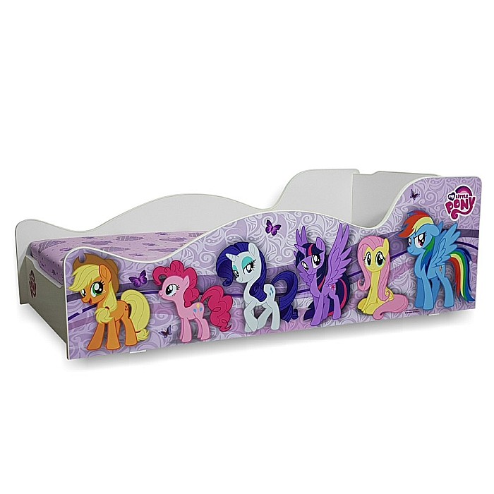 Pat pentru copii Happy Pony, Pal melaminat, margini rotunjite PVC, 2-8 ani, 150x74x49 cm, alb [2]