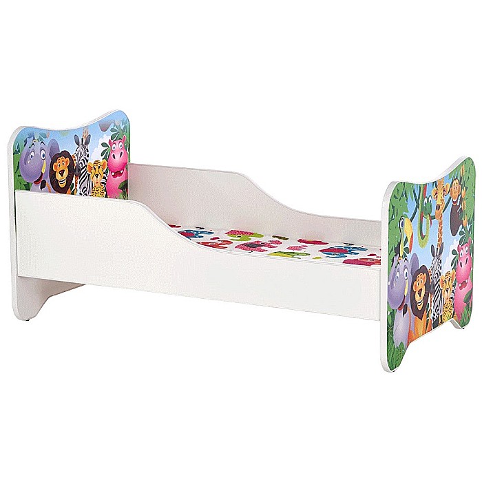 Pat pentru copii HM Happy Jungle, Pal melaminat, cu saltea inclusa, 140x70 cm, multicolor [2]