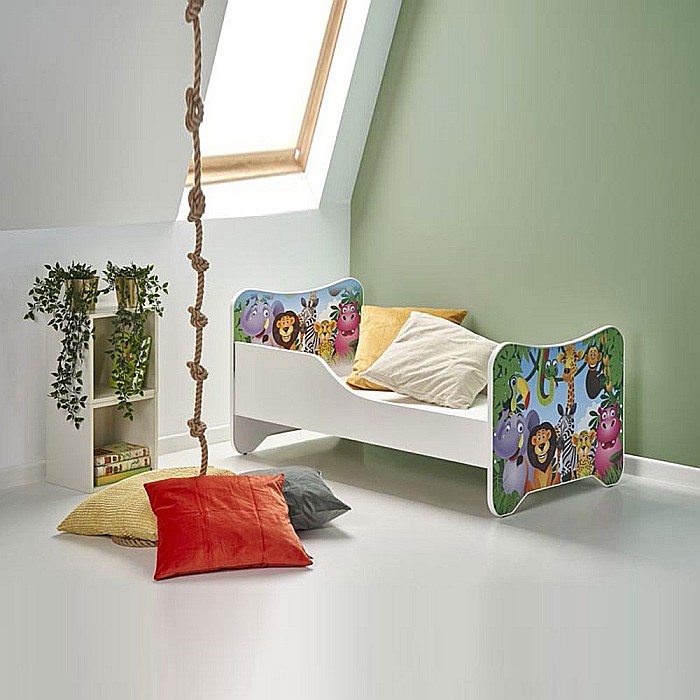 Pat pentru copii HM Happy Jungle, Pal melaminat, cu saltea inclusa, 140x70 cm, multicolor [3]