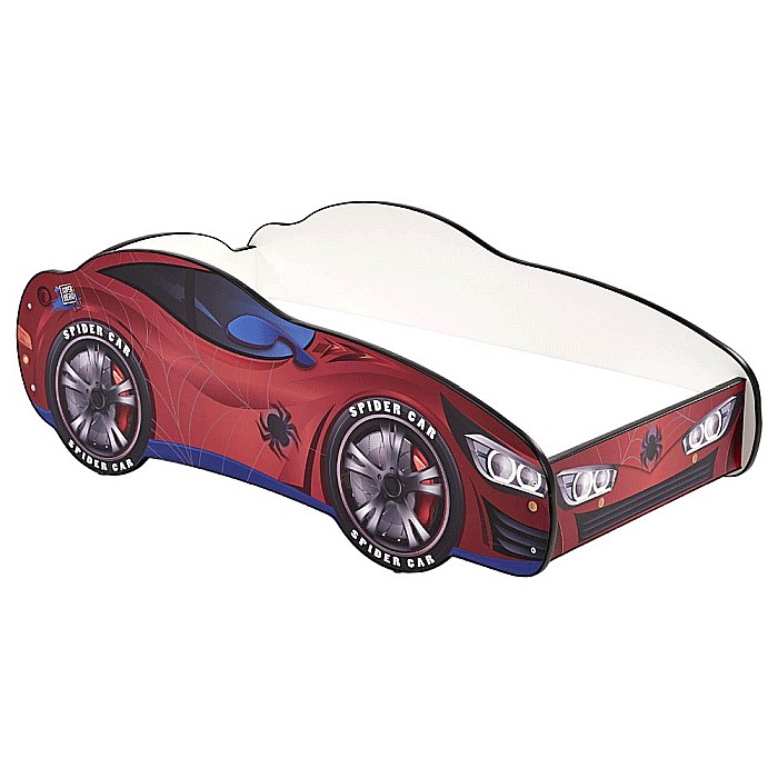 Pat pentru copii HM Spidercar, Pal melaminat, margini anticadere, saltea inclusa, cu somiera, 140x70 cm, multicolor [9]