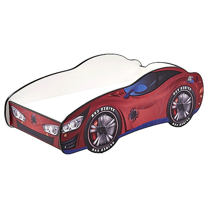 Pat pentru copii HM Spidercar, Pal melaminat, margini anticadere, saltea inclusa, cu somiera, 140x70 cm, multicolor [2]