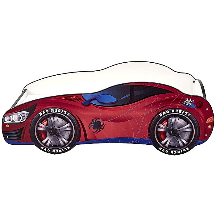Pat pentru copii HM Spidercar, Pal melaminat, margini anticadere, saltea inclusa, cu somiera, 140x70 cm, multicolor [4]