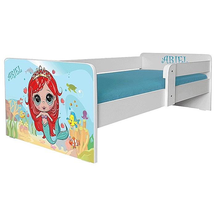 Pat pentru copii Sirena, cu protectie laterala detasabila, Pal melaminat, margini rotunjite, 2-8 ani, 144x76x45 cm, alb/albastru [2]
