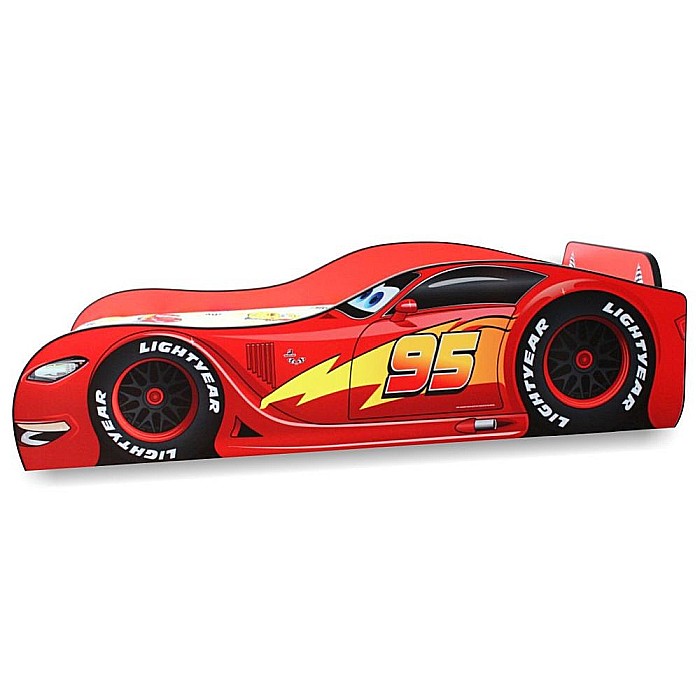 Pat pentru copii Speed McQueen, Pal melaminat, margini rotunjite PVC, 2-12 ani, 170x84x46 cm, rosu [1]