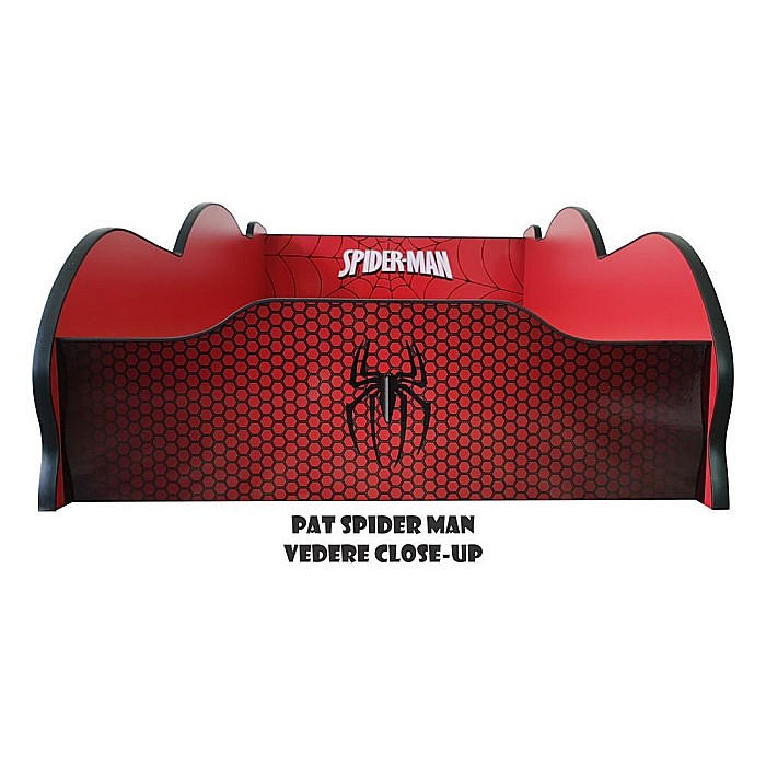 Pat pentru copii SpiderCar, Pal melaminat, margini rotunjite PVC, 2-12 ani, 170x84x55 cm, rosu [4]