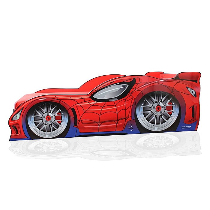 Pat pentru copii SpiderCar, Pal melaminat, margini rotunjite PVC, 2-12 ani, 170x84x55 cm, rosu [2]