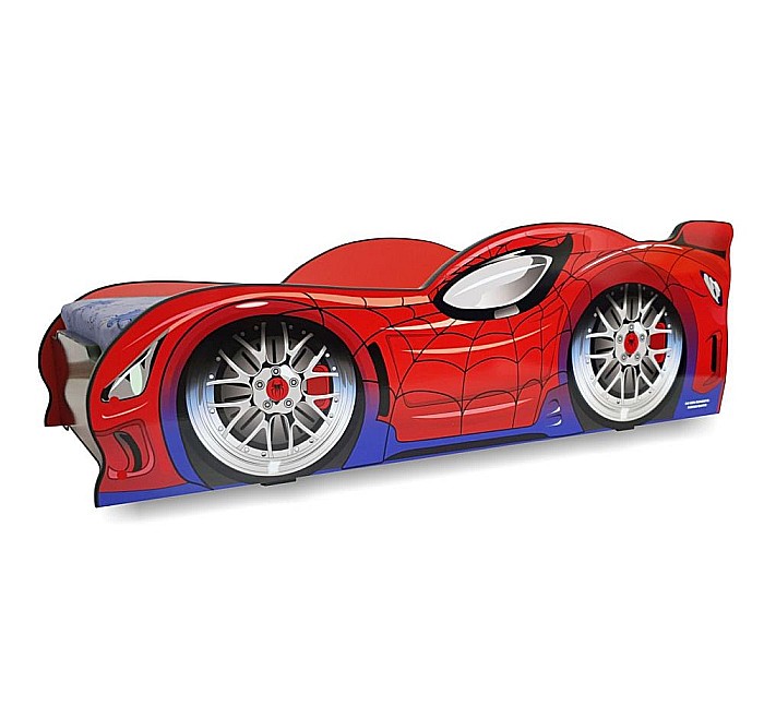 Pat pentru copii SpiderCar, Pal melaminat, margini rotunjite PVC, 2-8 ani, 150x74x50 cm, rosu [1]