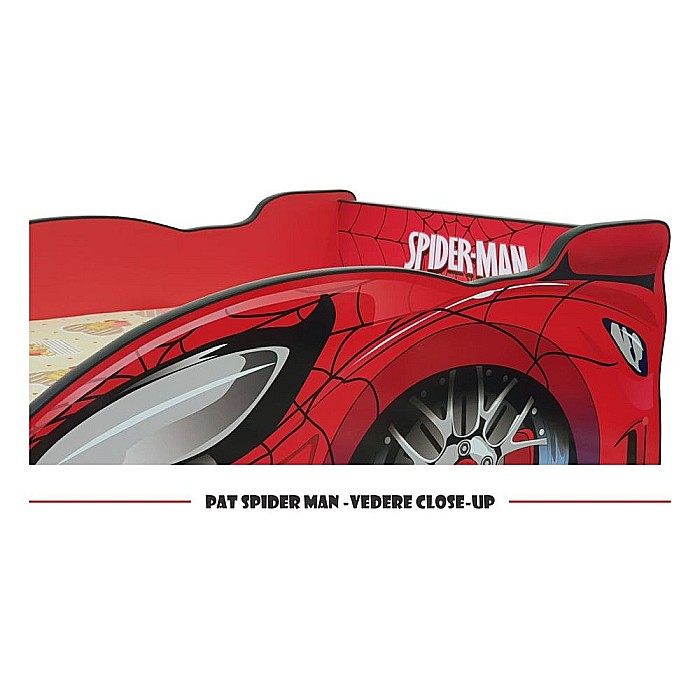 Pat pentru copii SpiderCar, Pal melaminat, margini rotunjite PVC, 2-8 ani, 150x74x50 cm, rosu [3]