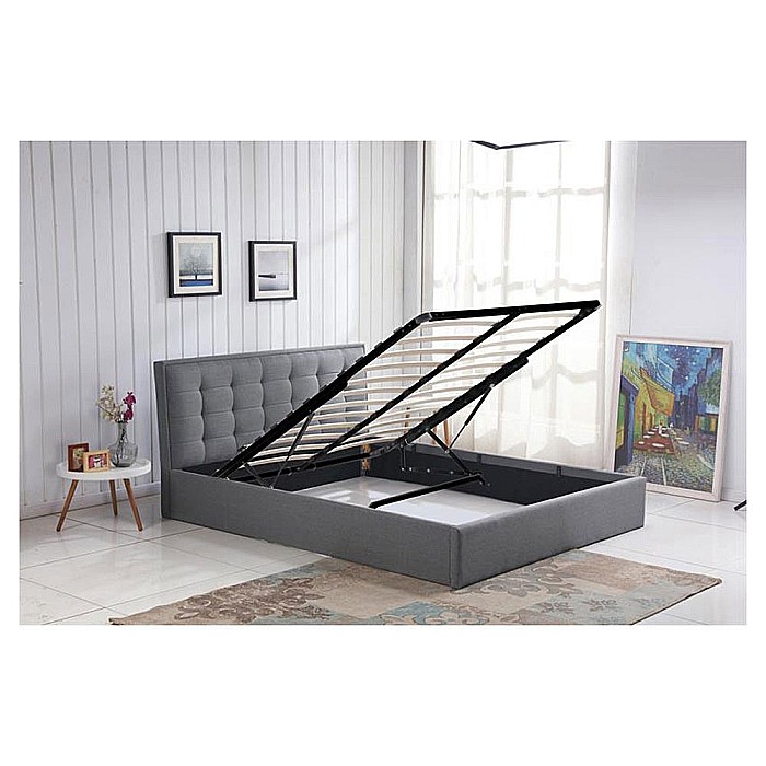 Pat tapitat cu stofa HM Padva, structura lemn masiv, cu somiera, 160x200, gri [2]