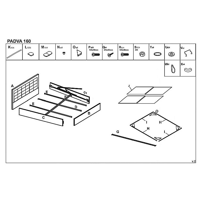 Pat tapitat cu stofa HM Padva, structura lemn masiv, cu somiera, 160x200, gri [3]