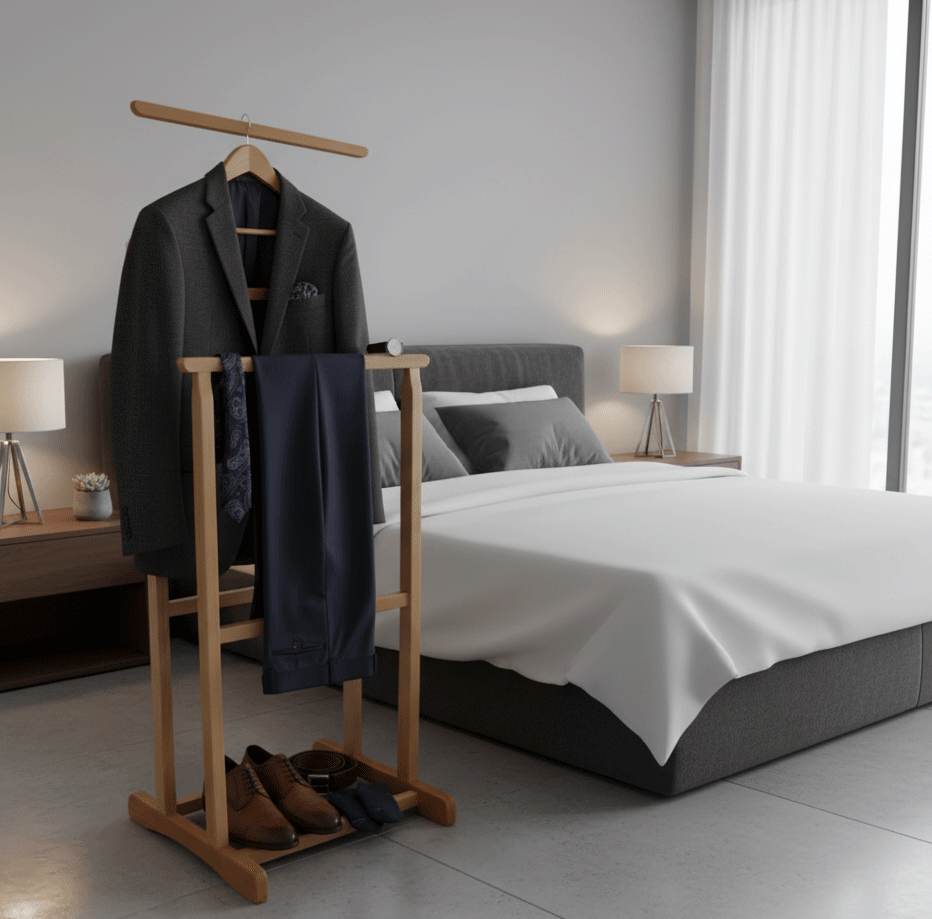 Portmantou suport haine, tip valet, dublu, din lemn masiv, 102 cm, fag [2]