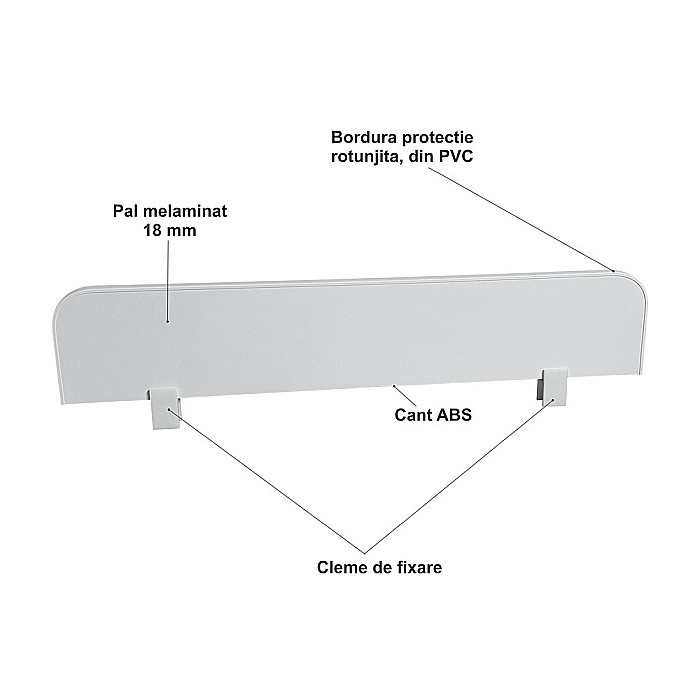 Protectie laterala pentru pat copii detasabila, cu cleme, Pal Melaminat, 70x14 cm, alb [3]