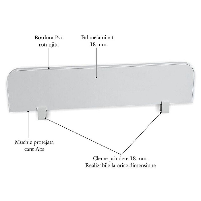Protectie laterala pentru pat copii detasabila, cu cleme, Pal Melaminat, 70x18 cm, alb [4]