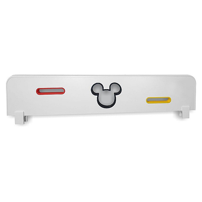 Protectie laterala pentru pat copii Mickey, detasabila, cu decupaje si ornamente, cleme prindere, Pal Melaminat, 70x18 cm, alb [3]