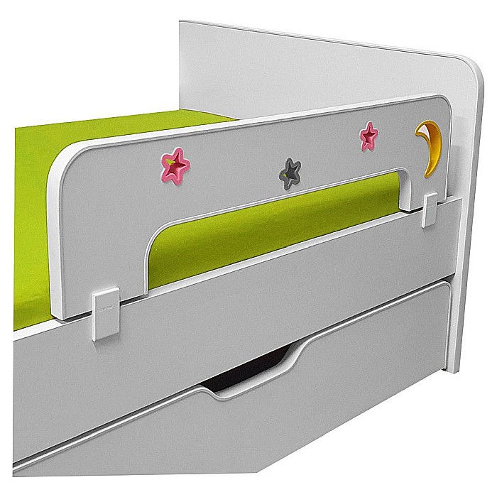 Protectie laterala pentru pat copii Sky B, detasabila, cu decupaje si ornamente, cleme prindere, Pal Melaminat, 70x18 cm, alb [3]